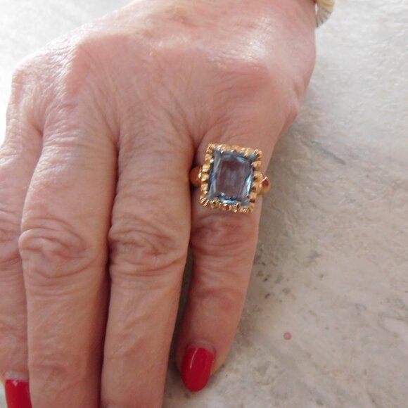 Vintage ring 14k yellow gold set with an Aquamarine size 6 - Picture 5 of 6